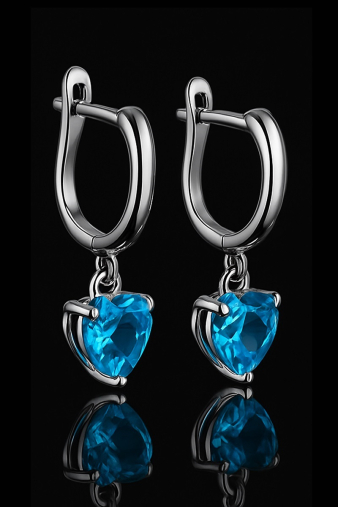 Silver blue heart glow earrings ασημένια σκουλαρίκια καρδιά με λαμπερό μπλε στοιχείο ιδανικά για δώρο